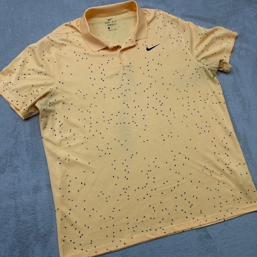 Nike Polo‎ Shirt Mens XL Peach Dri-FIT Golf Traingle Print All Over Geometric